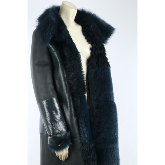Luxury York Furrier Shearling Patent Leather Patchwork Long Fur Coat Size Small - Picture 7 of 16